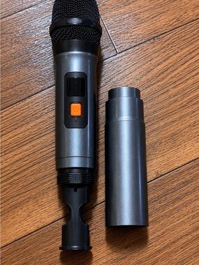 Source Unknown Metallic Gray Handheld Microphone with Orange Power Button